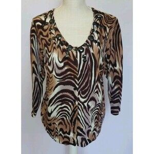 Vtg Monroe & Main Size XL Animal Print Button-up Classic Sweater w/Faux Gems